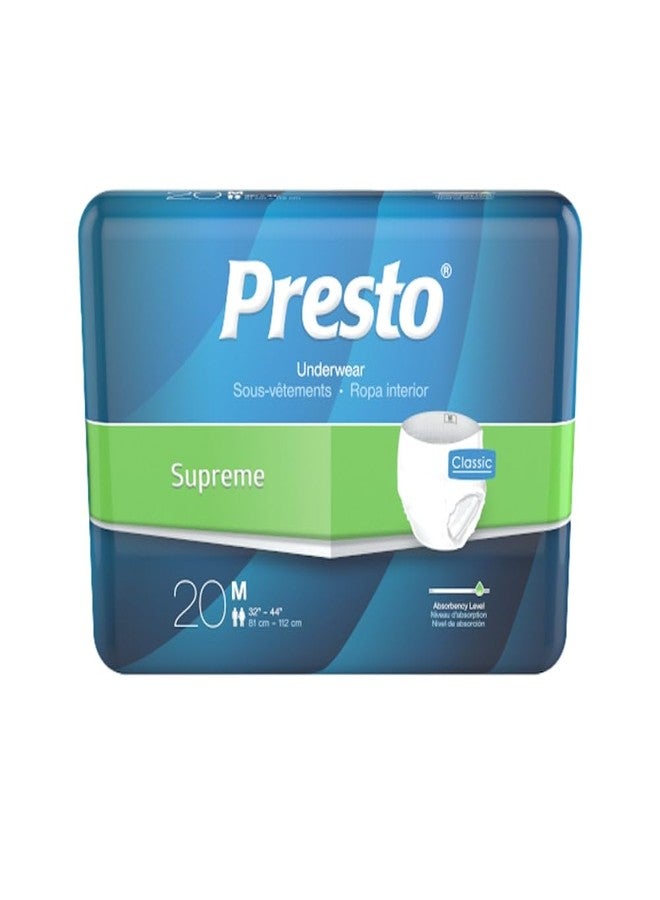 Presto! Presto Supreme Classic Unisex Protective Underwear, Adult Medium (32"– 44" Waist) - Maximum Absorbency, Incontinence Underwear with OdorSecure & MoistureLock Dual Core, 20 Count (Pack of 1) - Image 1